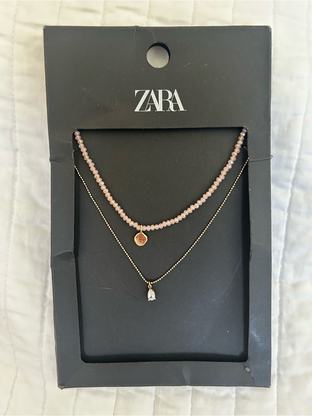 ZARA Pink Beaded and Gold Layered Necklaces with Gold Accents